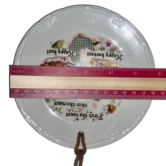 Cross Stitch Sampler Pattern Happy Hostess Plate Ironstone England Farmhouse - Picture 4 of 8